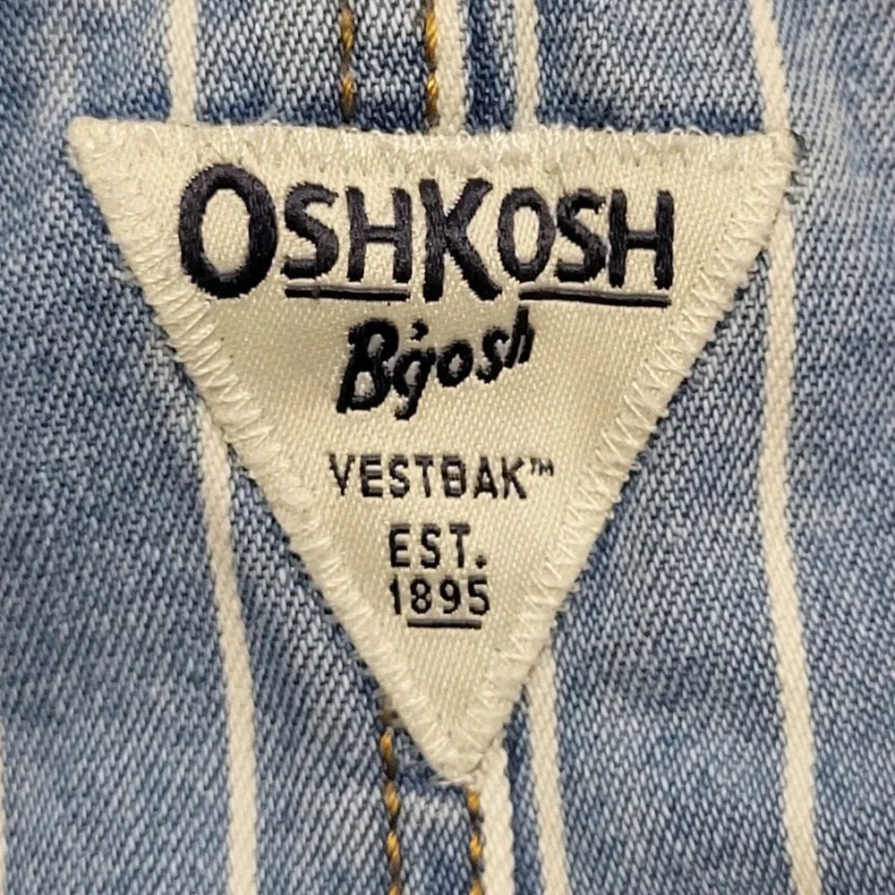 OshKosh‎ Bgosh Girls Blue White Striped Denim Vestbak Overalls Dress Size 10